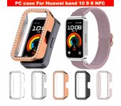Carcasa de reloj con taladro de una sola fila Para pulsera inteligente Huawei band 10 protector de correa Para Huawei band 10 9 8 NFC accesorios de cubierta de caja Huawei band 10/9/8 plata