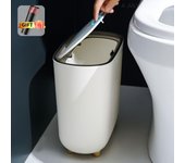 Cubo de basura con tapa, prensa, para sala de estar, baño, cocina, alto, impermeable, estrecho blanco