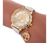 Reloj de pulsera con diseño de árbol de la vida, reloj para mujer, colgante, correa de cuero, relojes blanco