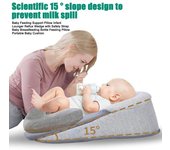 Almohada de apoyo para la alimentación del bebé, tumbona para bebés, cuña de reflujo con correa de seguridad, almohada para la lactancia materna del bebé, cojín portátil para bebés gris