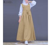ZANZEA mujeres sueltas Casual O-cuello sin mangas Retro mono vestido largo M rojo vino