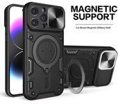 Funda de lujo para iPhone 15, 14, 13, 12, 11 Pro Max, XS, XR, 8, 7 Plus, deslizable para cámara, protección de armadura de grado militar, rotación de 360 grados For iPhone 15 ProMax negro