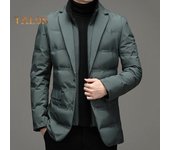 Chaqueta de traje de algodón para hombre, cuello alto, manga larga, botones, cremallera, solapa, chaqueta de traje, dos piezas, abrigo acolchado falso L negro