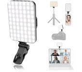 Luz LED para selfies, 60 cuentas LED de alta calidad, 2200 mAh, recargable, CRI 97+, 7 modos de luz, luz portátil para teléfono, tableta o computadora portátil blanco