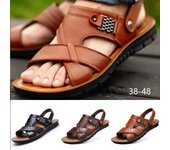 Sandalias de cuero para hombre de tallas grandes 48, zapatos clásicos de verano para hombre, zapatillas, sandalias suaves, calzado romano cómodo para caminar al aire libre 38 negro