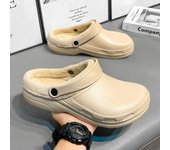 Zapatos clásicos de piel de moda para hombres y mujeres, zuecos forrados, zapatos impermeables, zapatillas de invierno peludas para mujeres y hombres, zapatos para interiores y exteriores 36 azul