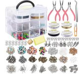 1 Juego de suministros para fabricación de joyas, Kit de herramientas para hacer joyas, incluye alambre de cuentas para pulsera y cuentas espaciadoras de perlas, alicates para joyería