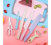 Juego de cuchillos de cocina de paja de trigo de 6 piezas, tijeras de cuchillo de cocina, pelador de cerámica, cuchillo para cortar Chef 6pcs