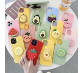 Funda con soporte para teléfono 3D de fruta de dibujos animados para iPhone, Samsung, Huawei, Xiaomi Redmi, soporte plegable, funda de silicona suave iPhone 6/6S