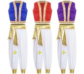 Disfraz de príncipe árabe para niño, disfraz de cosplay, chaleco, pantalones harén, traje para Halloween, carnaval, actuación en el escenario 5-6 Years rojo