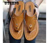 Chanclas de verano para hombre, sandalias y zapatillas de PU con Clip, zapatos de playa antideslizantes, resistentes al desgaste, zapatos Dunks para hombre 44 amarillo