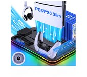 Soporte de enfriamiento de luz RGB para PS5 Slim, cargador de controlador PS5, estación de acoplamiento de ventilador de enfriamiento LED para Sony Playstation 5, accesorios PS5 CHINA negro