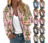 Chaqueta de mujer de manga larga ligera con cremallera, corta, con estampado floral, chaqueta acolchada informal con bolsillos S color rosa
