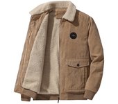 Chaqueta de lana de cordero de pana de otoño e invierno, chaqueta holgada de solapa informal gruesa de terciopelo para hombre M gris