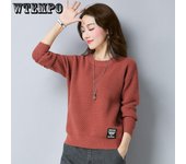 Suéter de mujer Suéter de cuello redondo Jersey de manga larga hueco Jersey cálido en otoño e invierno M