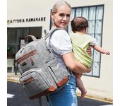 Mochila impermeable de gran capacidad para mamá, biberón, pañales y maternidad. gris oscuro