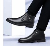 Botas de invierno nuevas de cuero Chelsea para hombre, botas de vaquero puntiagudas, botas de nieve cálidas de tacón bajo para negocios, zapatos de trabajo de caña alta para hombre 37