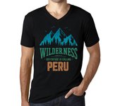 Camiseta vintage para hombre Camiseta gráfica Cuello en V Wilderness Peru Deep Black XS negro