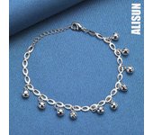 Pulsera de cadena con forma de bola de perla de plata de ley 925, joyería de boda de moda 20CM