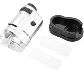 Mini microscopio de bolsillo iluminado con LED y zoom de 20 x 40 x con base