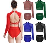 Conjunto de 2 piezas de ropa de baile latino para mujer y niña, traje de patinaje artístico con diamantes de imitación brillantes y braguitas para ballet y gimnasia S verde