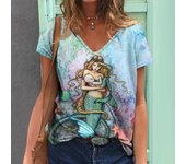 Camiseta de verano para mujer, camisetas de manga corta, ropa de moda con gráfico de sirena en 3D, jerseys de cuello en V para uso diario en la calle para mujer, camisetas 2023 XL