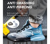 Nuevas botas de seguridad con cordones para hombre, botas con suela de TPU para mujer, zapatos transpirables con punta de acero, botas de seguridad a prueba de perforaciones para hombre, zapatos de trabajo 38 azul