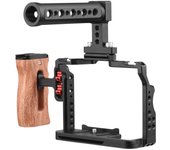 Cámara Andoer Video Cage + Mango Superior + Kit de Agarre de Madera Lateral Aleación de Aluminio con Zapata Fría Dual negro