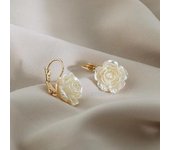 Pendientes colgantes de Camelia blanca francesa para mujer, aretes elegantes de oro Premium, joyería de fiesta, 1 par oro