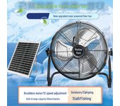 Ventilador de suelo industrial de alta potencia con carga solar y fuerte fuerza eólica Built-in Battery