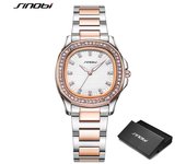 SINOBI relojes de pulsera para mujer, reloj de pulsera dorado de acero inoxidable para mujer, reloj de pulsera de cuarzo con diamantes, reloj para mujer azul