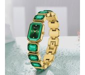 Reloj de cuarzo para mujer con esfera cuadrada verde y diamantes incrustados