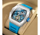 Reloj mecánico automático bidireccional de alta calidad con volante de inercia hueco y nuevo estilo para hombre con fondo de moda con martillo negro.