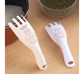 Cuchara multifunción para lavar arroz: Filtro portátil y seguro para las manos, escurridor, separador de clara de huevo, cuchara para arroz. blanco