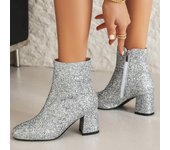 Botines de lujo a la moda para mujer, botas cortas doradas, plateadas y negras, con cremallera, tacones bajos, zapatos de fiesta de baile de invierno, talla grande 45 para mujer, marca 34 negro