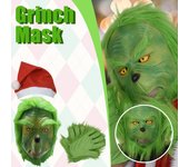 Máscara navideña con gorro y guante rojos, disfraz de cosplay de Navidad, divertido casco de látex de cara completa para fiesta de carnaval One Size