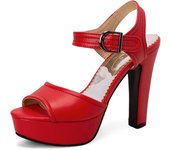 Sandalias de plataforma sexys de moda para mujer, zapatos de verano, tacones altos blancos, rojos y negros, con tiras en los tobillos, chanclas para fiesta de boda, talla grande 50 34 negro