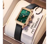 Relojes de mujer, reloj de cuarzo de cuero cuadrado verde a la moda, reloj de pulsera resistente al agua de lujo para mujer, reloj para novia verde
