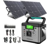 Central eléctrica generadora de energía de 500W(Pico 1000W) Cargador de banco de energía con generador solar SWAREY S500 Pro de 518 Wh con 2 paneles solares de 100 W