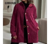 Chaqueta informal de pana holgada con capucha para otoño e invierno de talla grande para mujer S borgoña