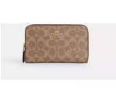 Coach Cartera mediana con cremallera para identificación en lona distintiva en marrón tostado y dorado One Size
