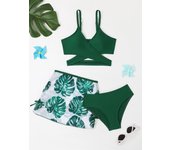 Trajes de baño estampados para niñas, 3 piezas, para playa, con estampado de dibujos animados 110 verde