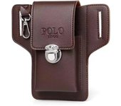 Riñonera de piel sintética para hombre, estilo vintage, con lazo, para teléfono móvil negro