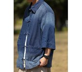Chaqueta vaquera vintage de verano estilo chino para hombre y mujer, holgada, retro, con botones y lavado. M negro