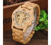 Relojes mecánicos automáticos para hombre, esfera triangular, pulsera de madera de bambú natural y elegante, relojes de pulsera para hombre marrón