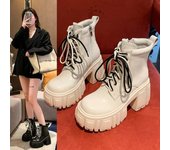 Botas gruesas con plataforma, botines blancos para mujer, zapatos de invierno, botines de piel sintética para mujer, botas de moto de suela gruesa estilo punk 35