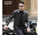 Chaqueta de motociclista de cuero sintético para hombre, estilo informal de negocios, con solapa, estilo de mediana edad, para otoño XL