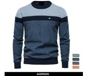 AIOPESON suéter de algodón empalmado informal para hombre con cuello redondo, jersey de alta calidad, suéteres de punto para hombre, nuevos suéteres de Otoño Invierno para hombre XXL 82-90 kg verde