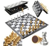 Juego de ajedrez con piezas de plata y oro, tablero magnético plegable, juego contemporáneo, divertido juego de mesa familiar