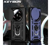 Funda protectora a prueba de golpes KEYSION para Xiaomi 14 Ultra 5G POCO C61 con anillo de protección para cámara deslizante y soporte para teléfono Redmi A3 for Redmi A3